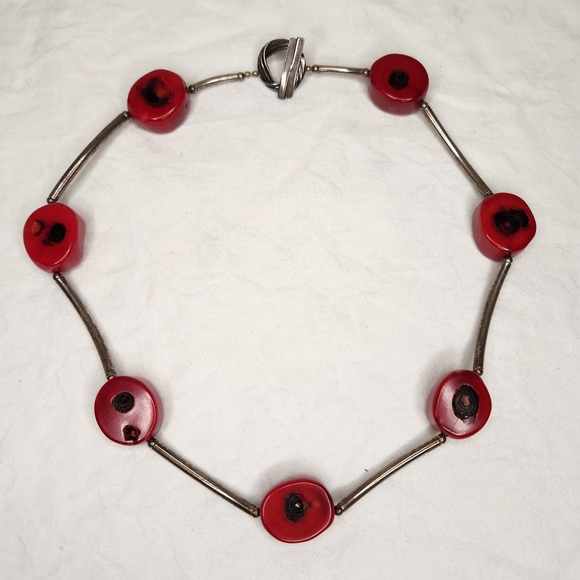 60s Red Coral Silver Necklace - Picture 7 of 9